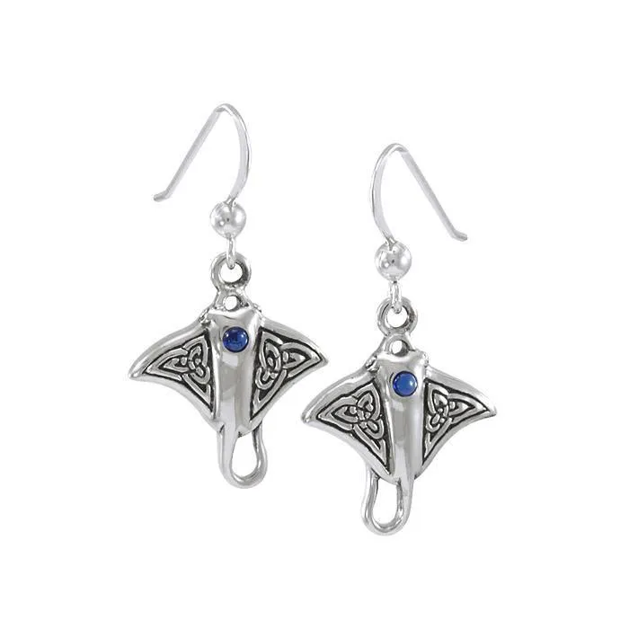 Celtic Manta Ray Sterling Silver Hook Earring