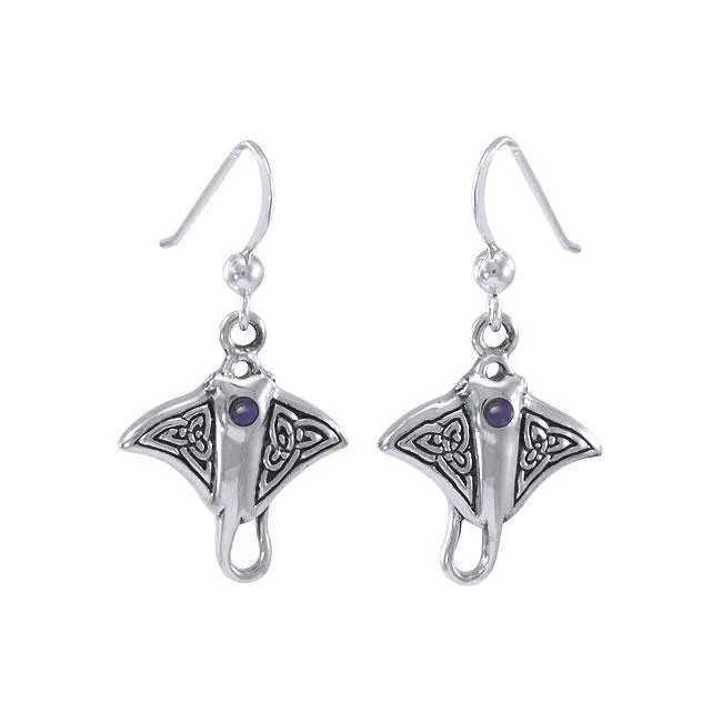 Celtic Manta Ray Sterling Silver Hook Earring
