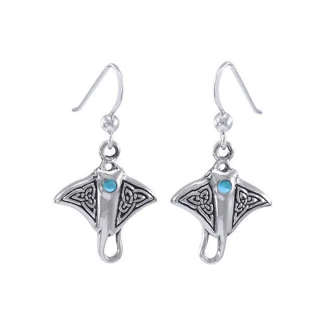Celtic Manta Ray Sterling Silver Hook Earring