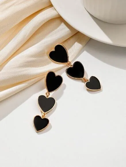 Chic & Trendy Black Heart Drop Earrings for Girls & Women