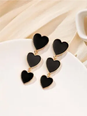 Chic & Trendy Black Heart Drop Earrings for Girls & Women
