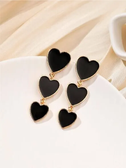 Chic & Trendy Black Heart Drop Earrings for Girls & Women