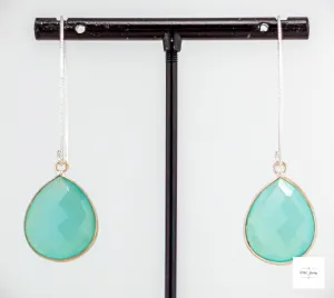 Chic Sea Blue Chalcedony Earrings: Chic Aqua Blue Silver Statement Earring