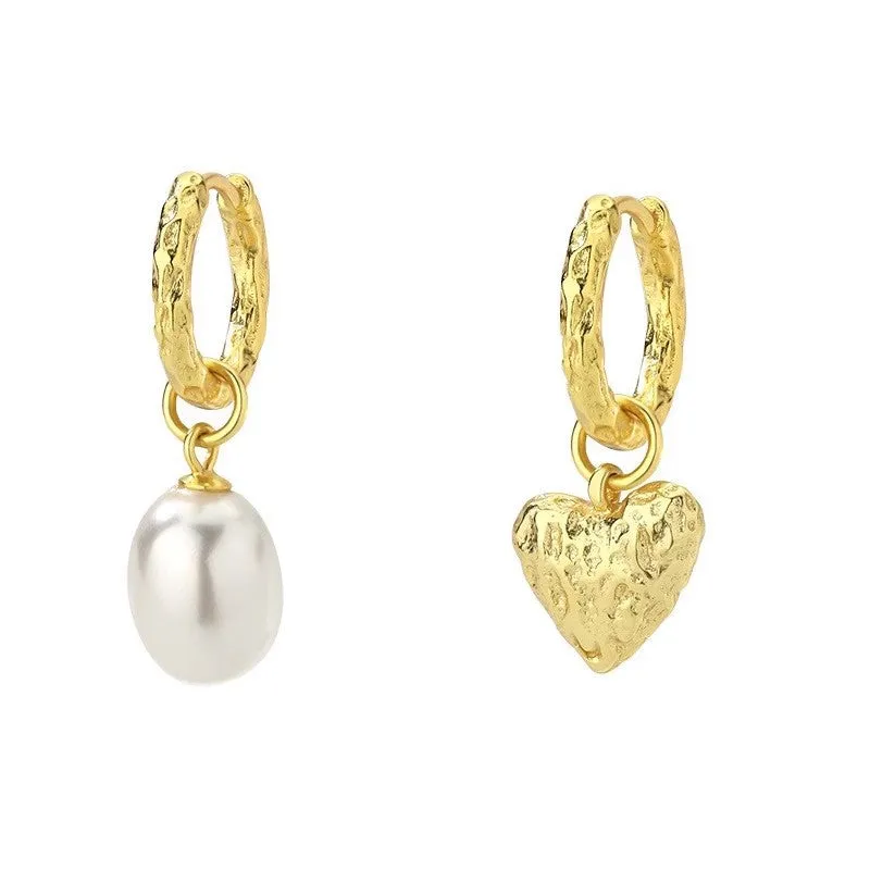 Chic Sterling Silver Heart Earrings Synthetic Pearl Earrings Silver Drop