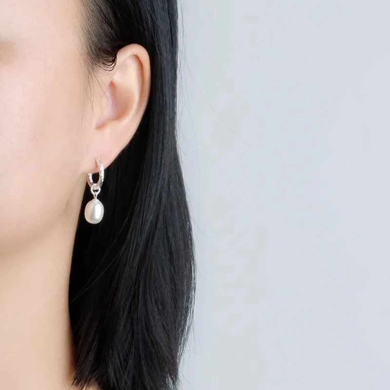 Chic Sterling Silver Heart Earrings Synthetic Pearl Earrings Silver Drop