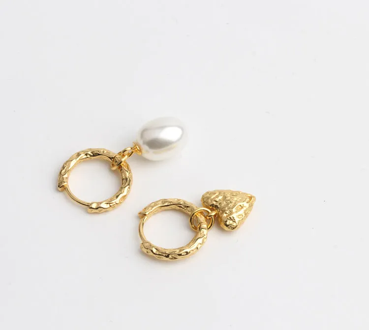 Chic Sterling Silver Heart Earrings Synthetic Pearl Earrings Silver Drop