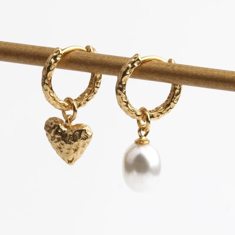 Chic Sterling Silver Heart Earrings Synthetic Pearl Earrings Silver Drop