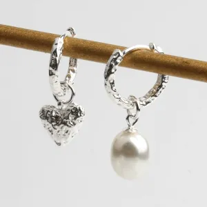 Chic Sterling Silver Heart Earrings Synthetic Pearl Earrings Silver Drop