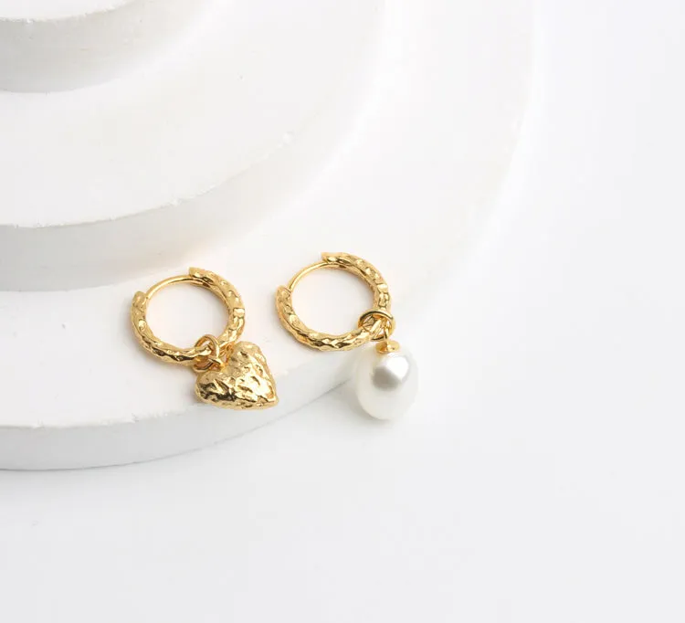 Chic Sterling Silver Heart Earrings Synthetic Pearl Earrings Silver Drop