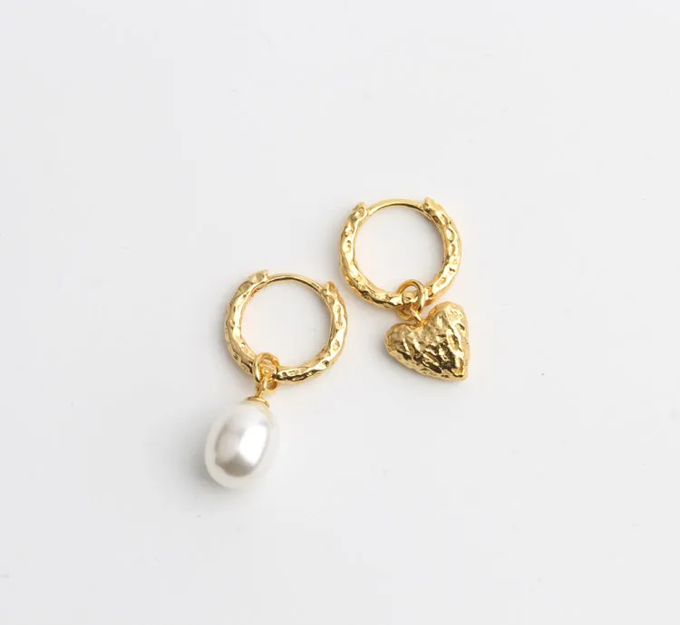 Chic Sterling Silver Heart Earrings Synthetic Pearl Earrings Silver Drop