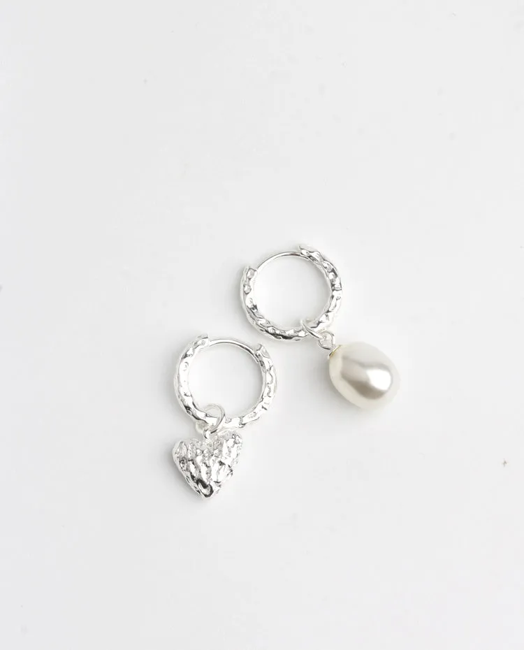 Chic Sterling Silver Heart Earrings Synthetic Pearl Earrings Silver Drop