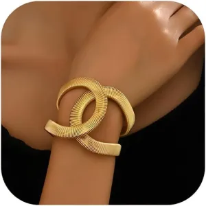 Chunky Gold Bangles Bracelets for Women 14K Gold Plated Stretch Snake Link Chain Bracelet