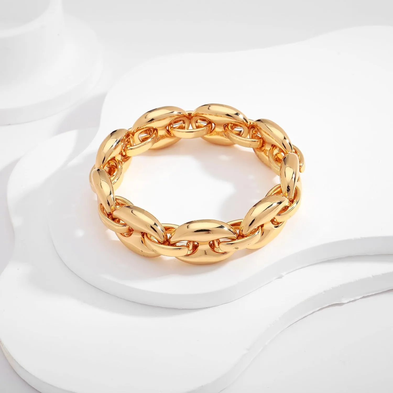 Chunky Stretch Bangles Bracelets for Women Trendy Wide Elastic Gold Bracelet Flexible Link Chain Bracelets