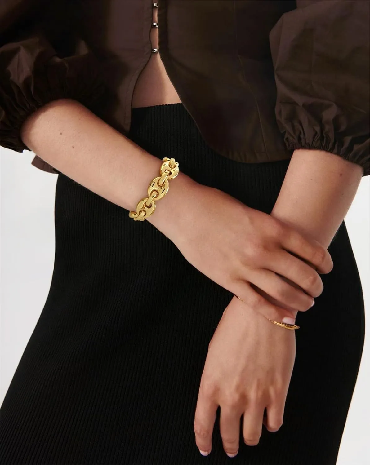Chunky Stretch Bangles Bracelets for Women Trendy Wide Elastic Gold Bracelet Flexible Link Chain Bracelets