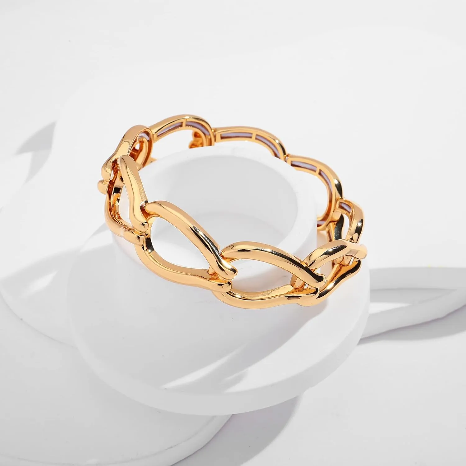 Chunky Stretch Bangles Bracelets for Women Trendy Wide Elastic Gold Bracelet Flexible Link Chain Bracelets