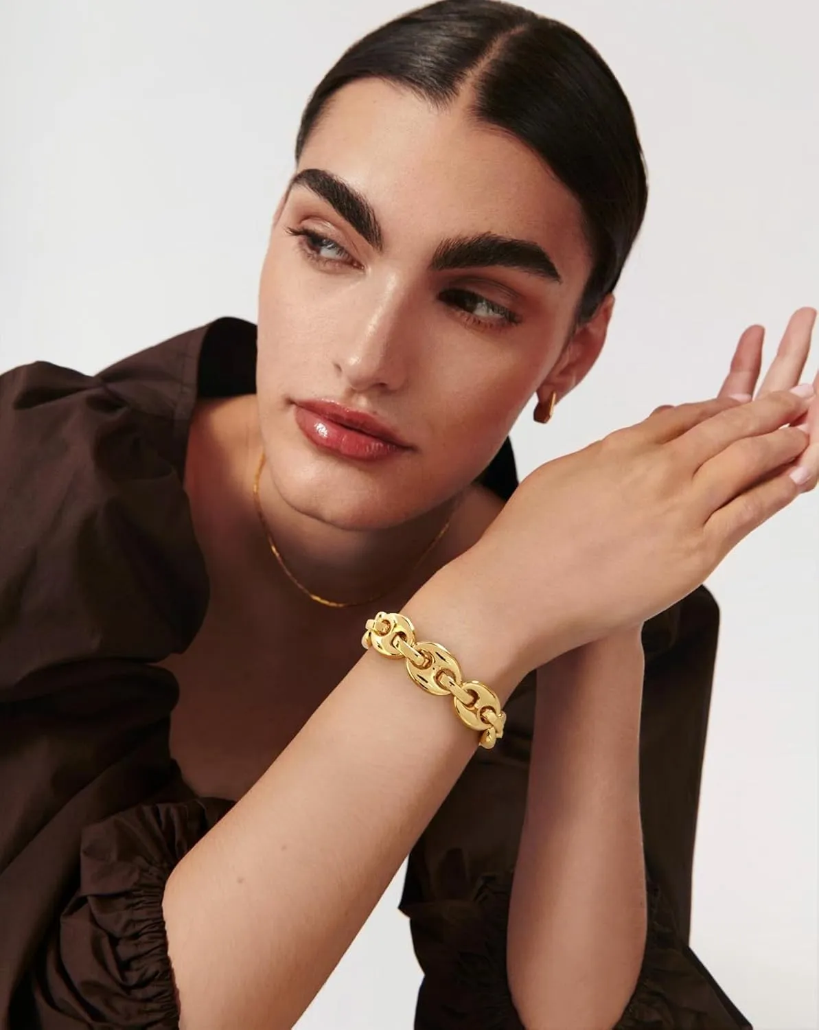 Chunky Stretch Bangles Bracelets for Women Trendy Wide Elastic Gold Bracelet Flexible Link Chain Bracelets