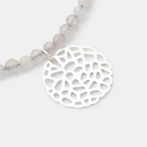 Coral Silver Pendant & Iolite Beaded Necklace