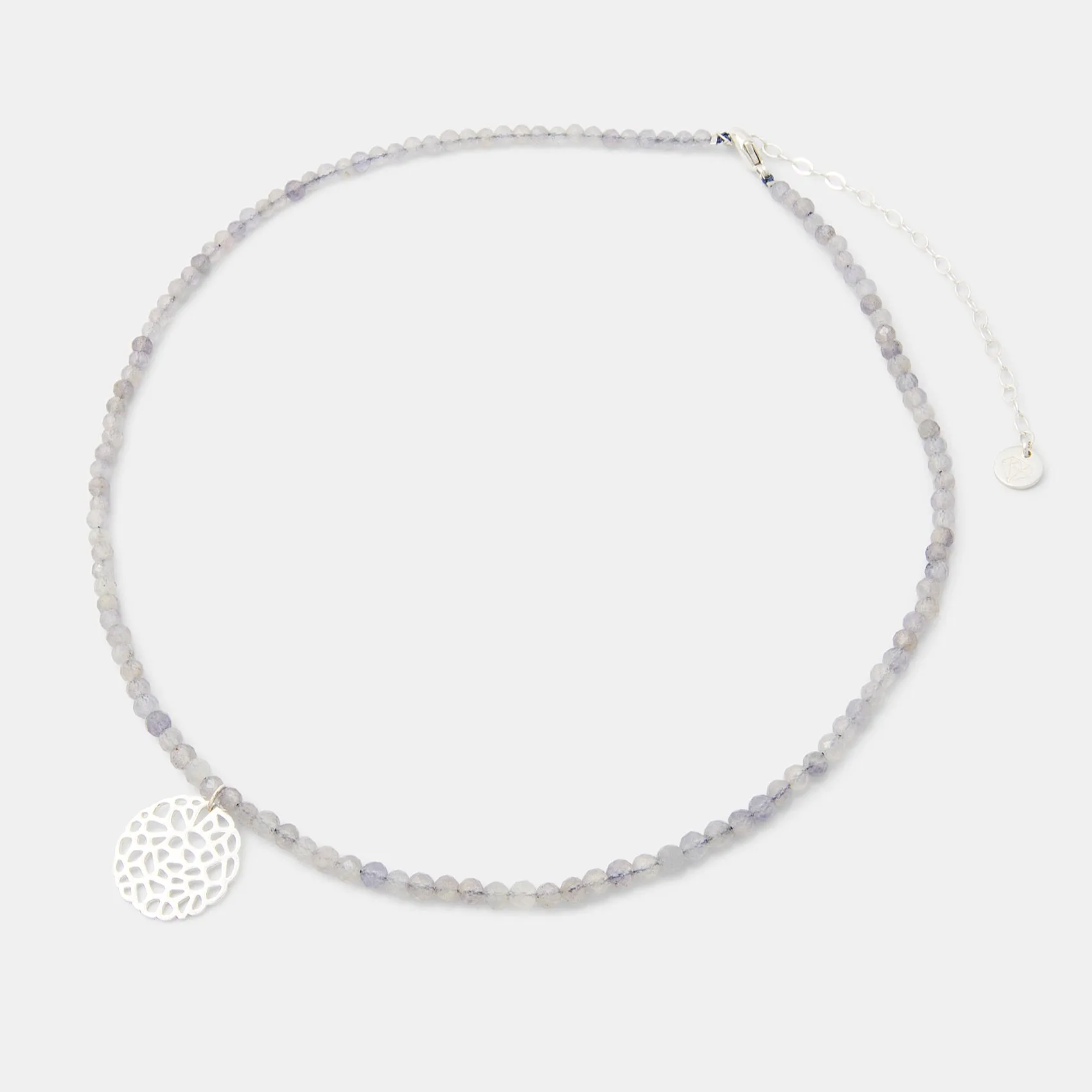 Coral Silver Pendant & Iolite Beaded Necklace