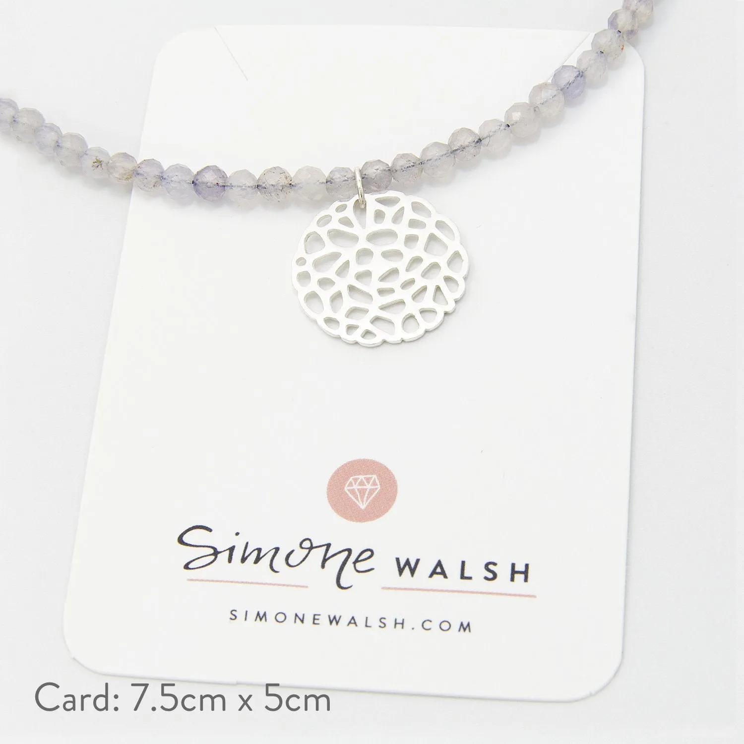 Coral Silver Pendant & Iolite Beaded Necklace