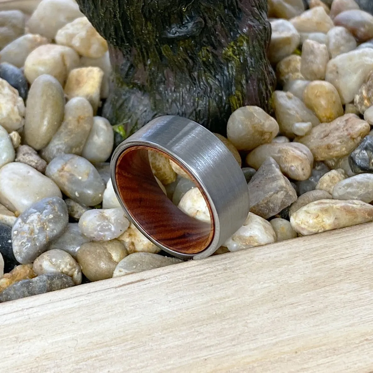 COVE | Iron Wood, Silver Tungsten Ring, Brushed, Flat