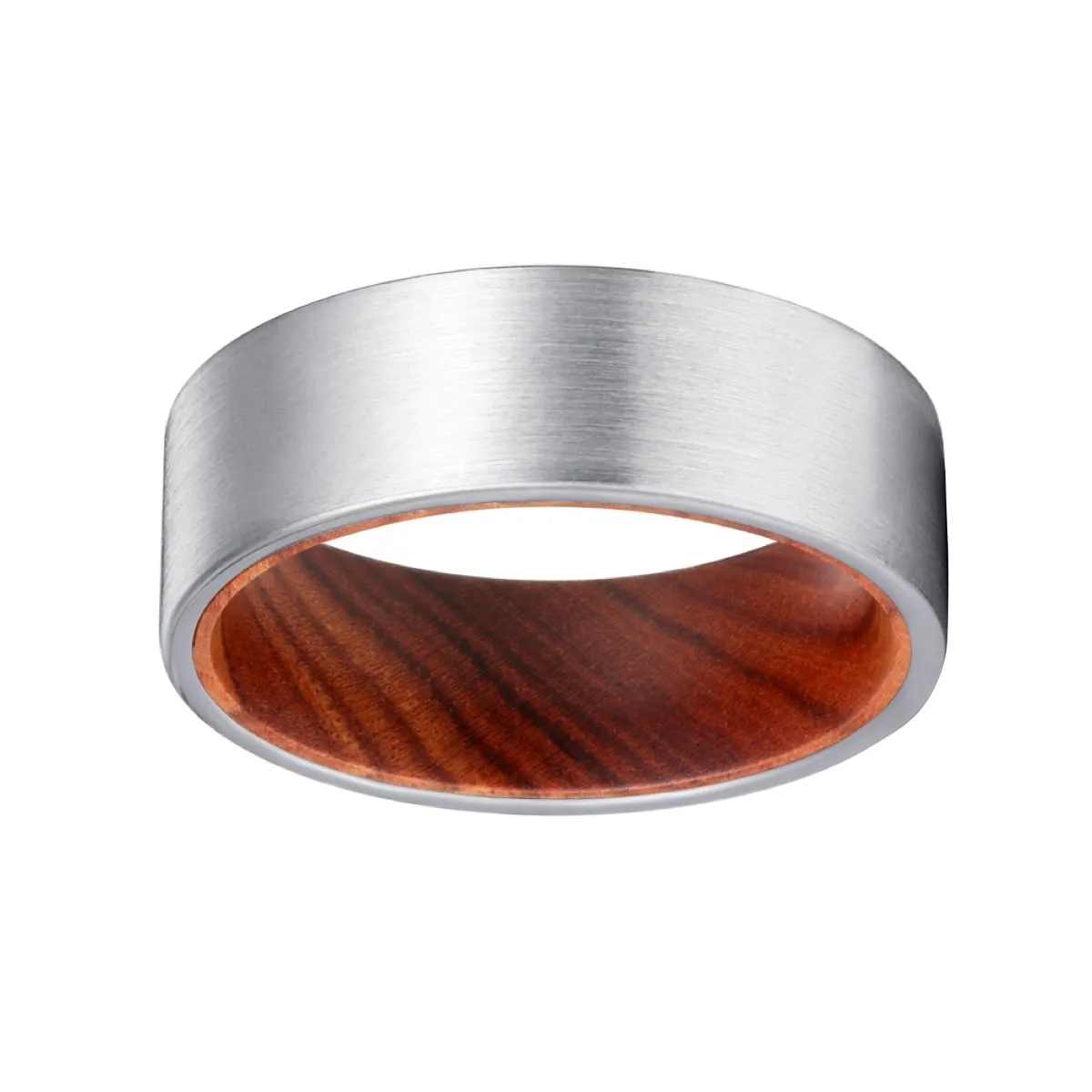 COVE | Iron Wood, Silver Tungsten Ring, Brushed, Flat