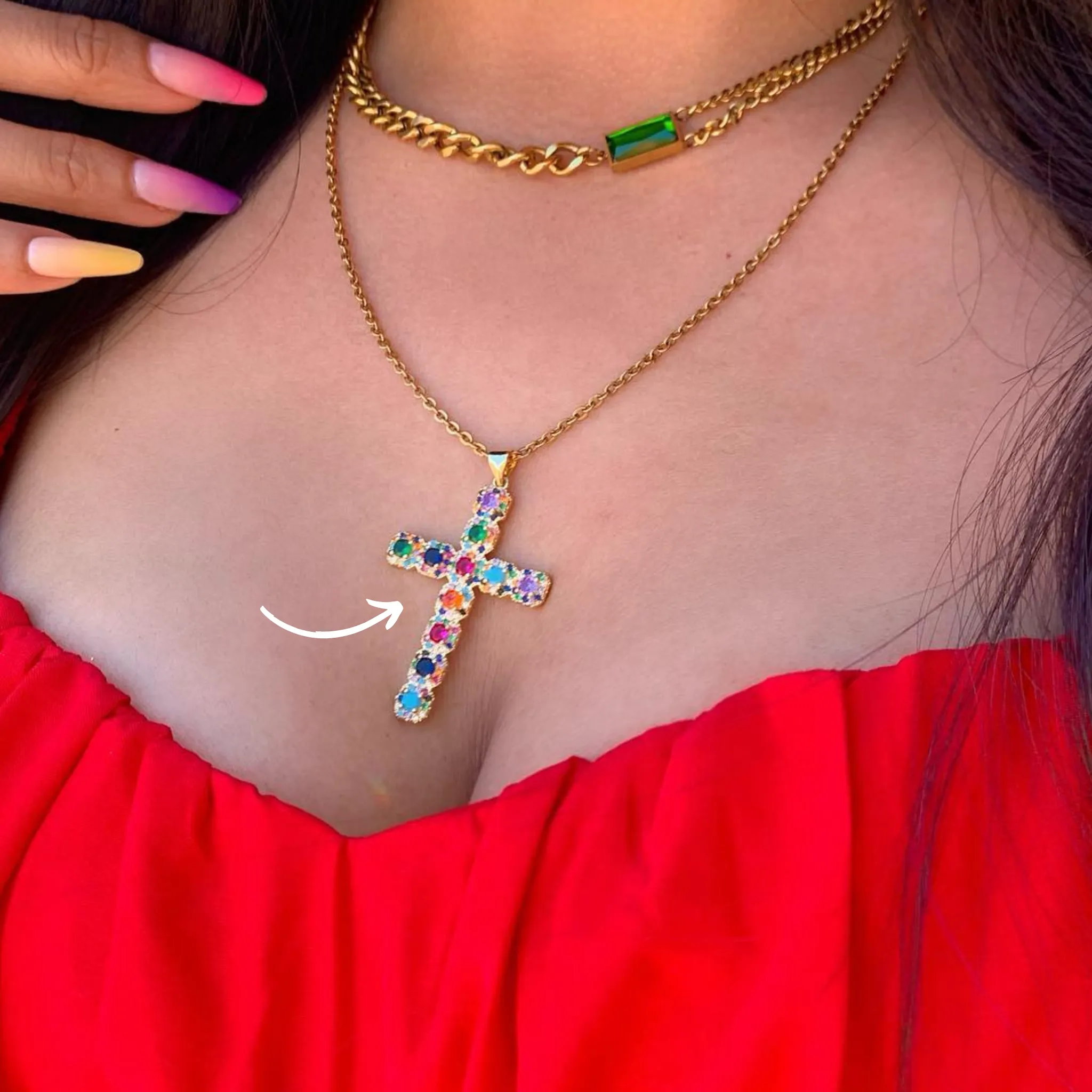 Cross Jeweled Color Pendant Necklace