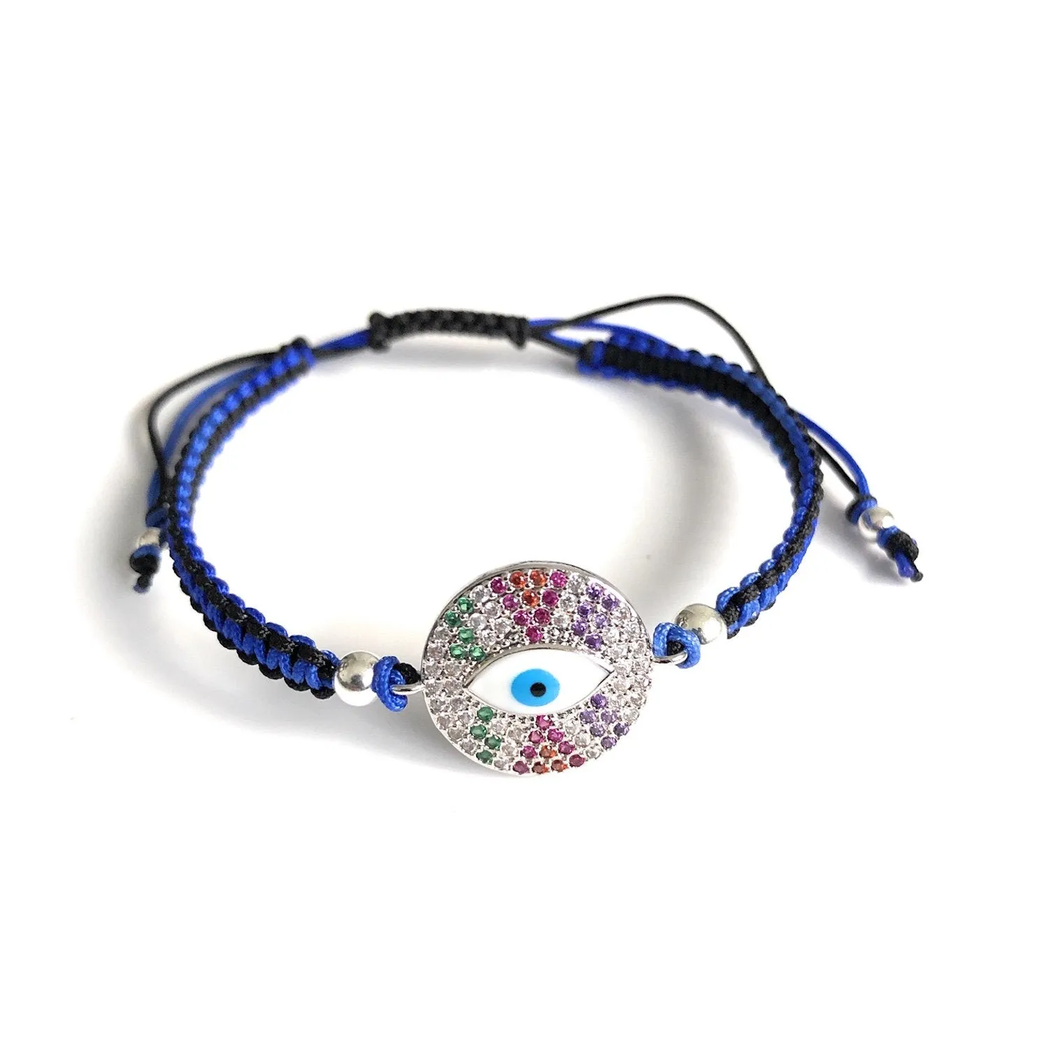 Cubic Zirconia Silver Plated Evil Eye Woven Bracelet for Women