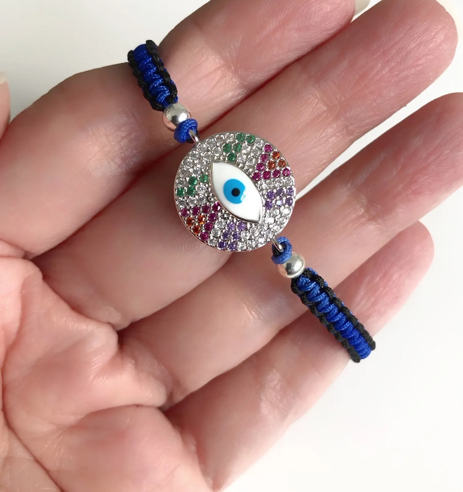 Cubic Zirconia Silver Plated Evil Eye Woven Bracelet for Women