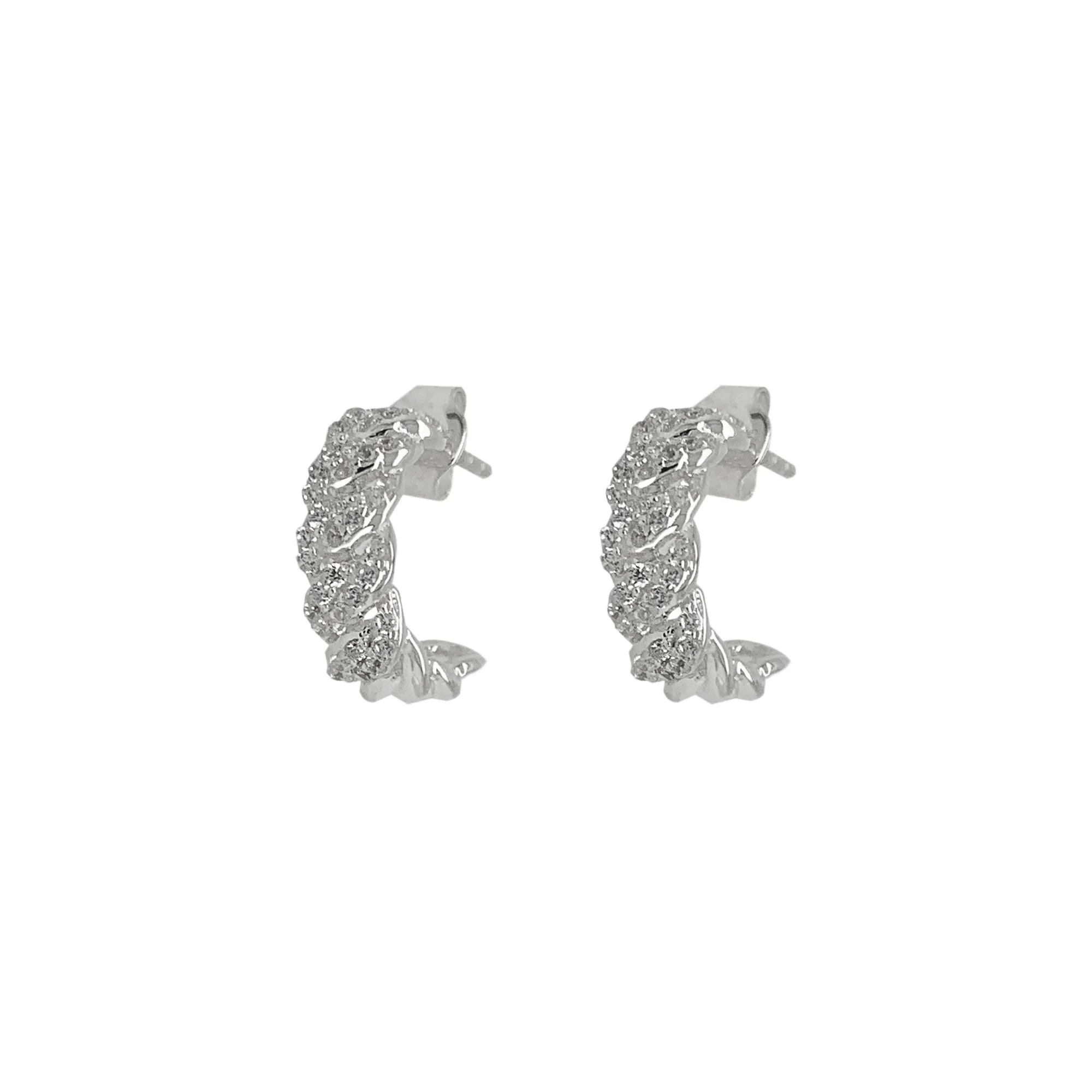 Curb Small Silver Hoops w. Zirconia