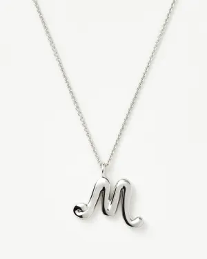 Curly Molten Initial Pendant Necklace - Initial M | Sterling Silver