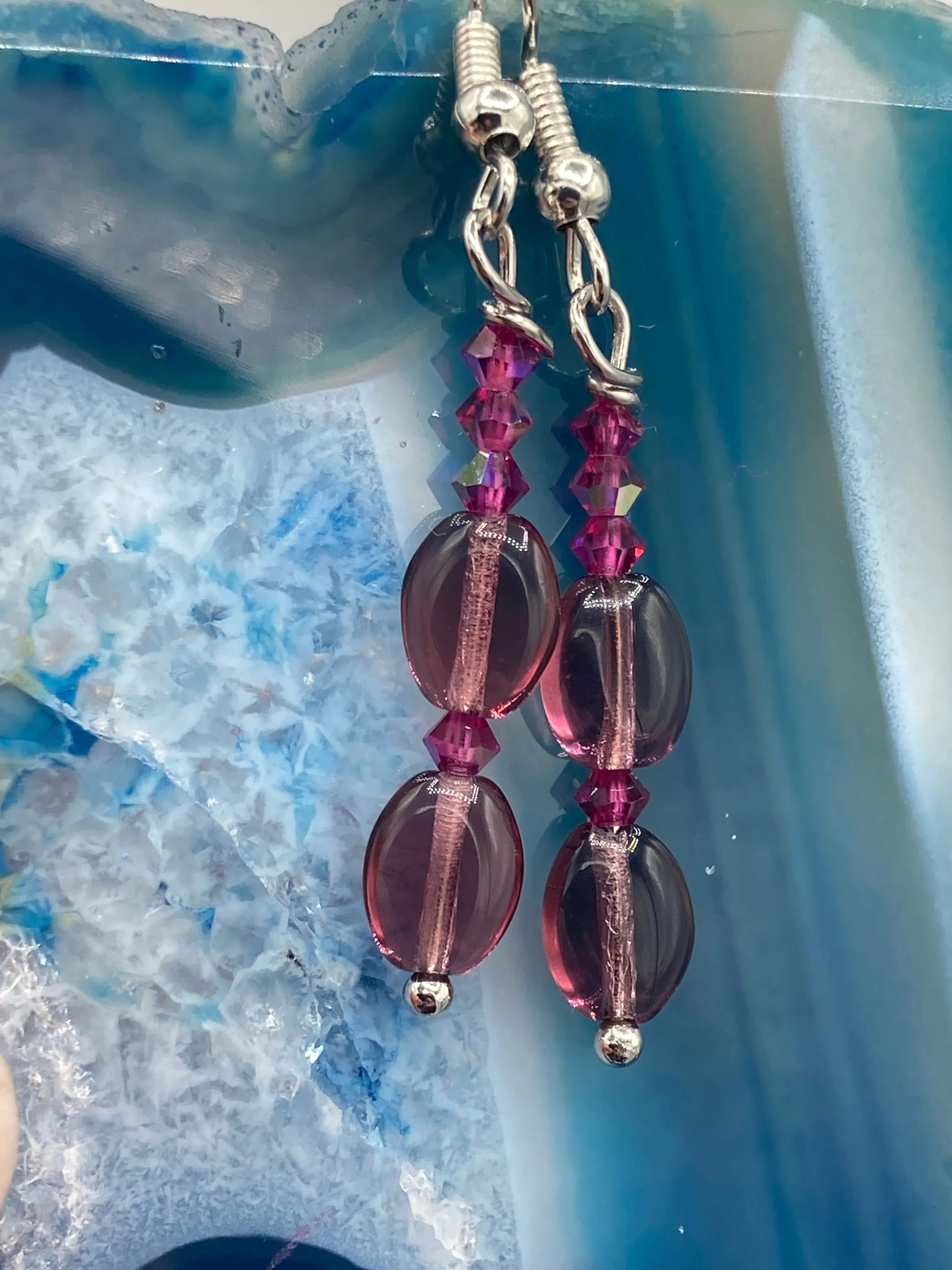 Dainty Light Purple And Tiny Fuchsia Beaded Earrings, Shabby Chic, Boho Chic