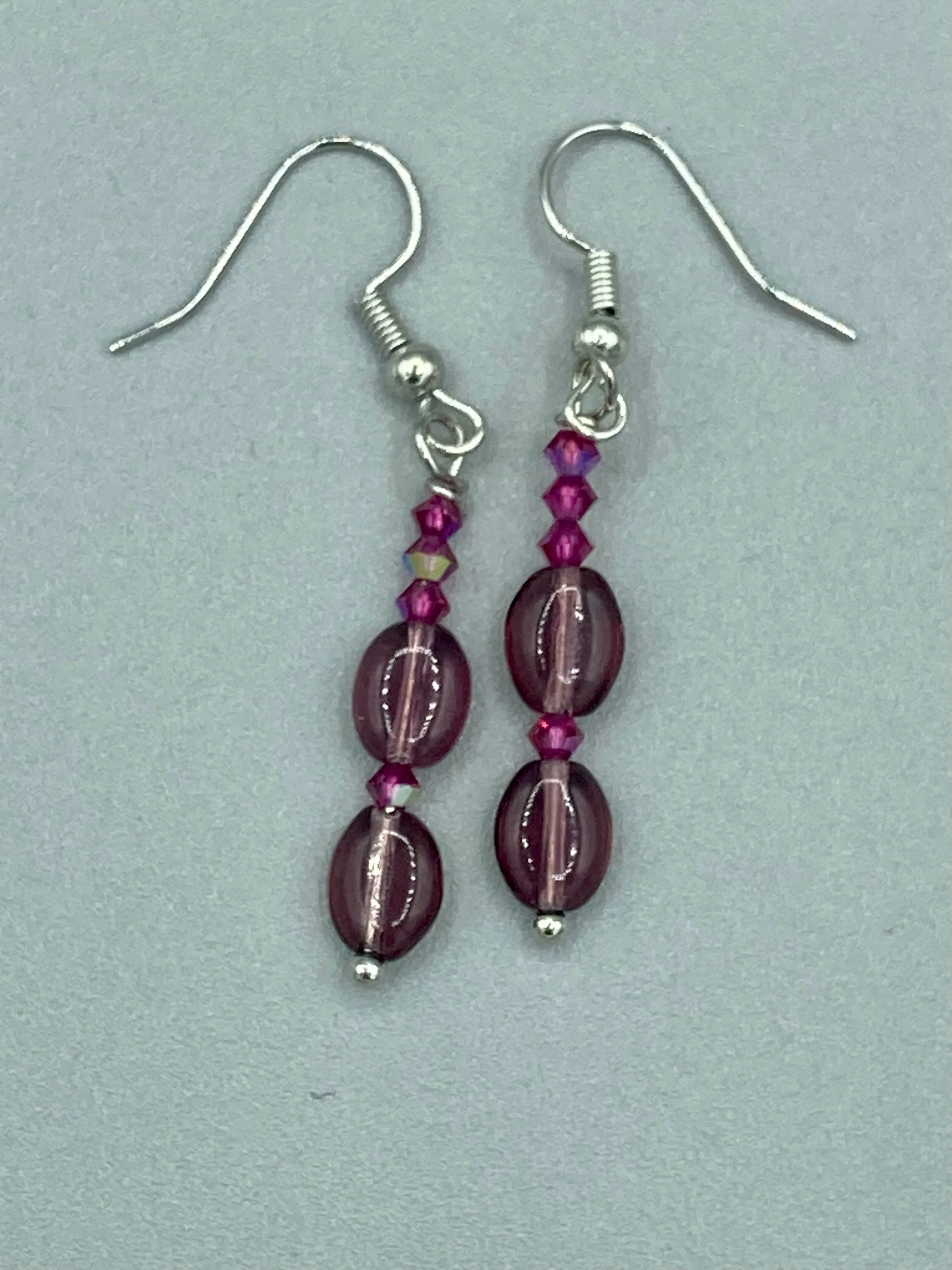 Dainty Light Purple And Tiny Fuchsia Beaded Earrings, Shabby Chic, Boho Chic