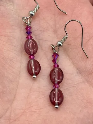 Dainty Light Purple And Tiny Fuchsia Beaded Earrings, Shabby Chic, Boho Chic