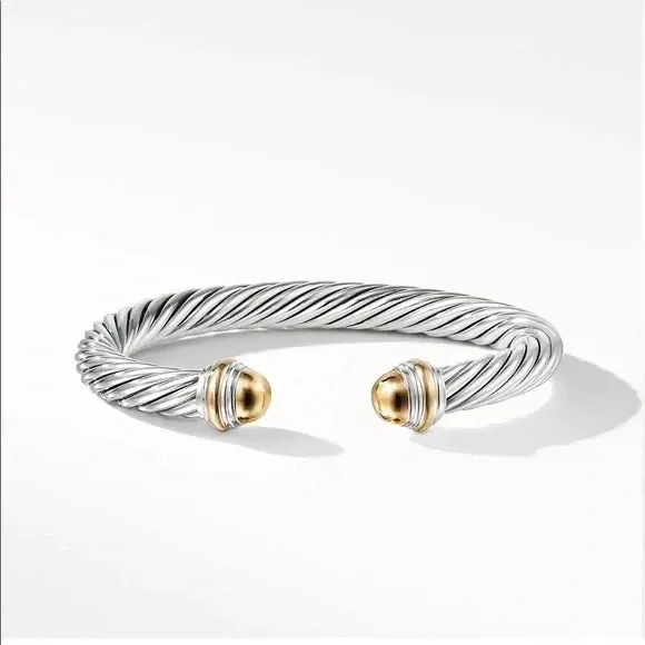 DAVID YURMAN CABLE CLASSIC SILVER 14K GOLD DOME CABLE BRACELET