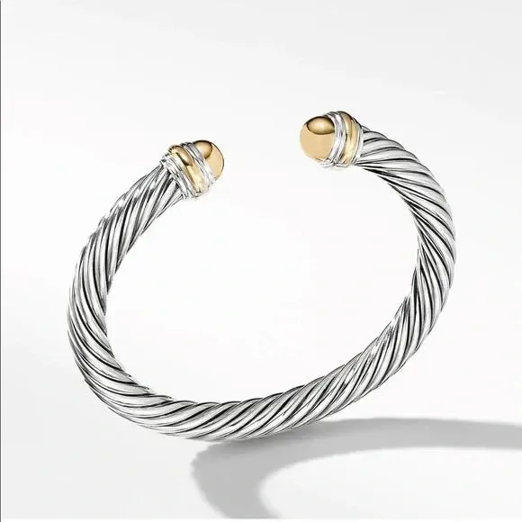 DAVID YURMAN CABLE CLASSIC SILVER 14K GOLD DOME CABLE BRACELET