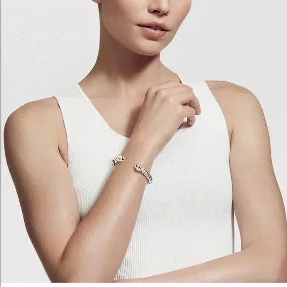 DAVID YURMAN CABLE CLASSIC SILVER 14K GOLD DOME CABLE BRACELET