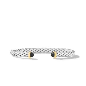 David Yurman Cable Cuff Sterling Silver with 14K Yellow Gold and Black Onyx 6mm Bracelet - Medium