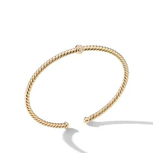 David Yurman Cablespira Station Bracelet in 18K Yellow Gold with Pave Diamonds, 3mm - Size Medium