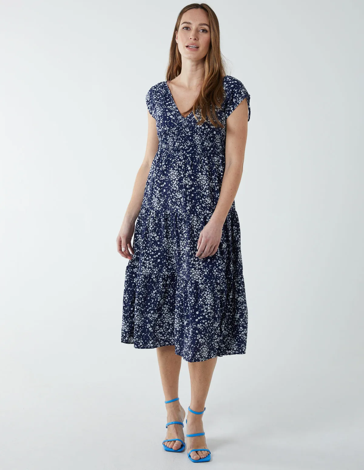 Drawstring Adjustable Tier Midi Dress