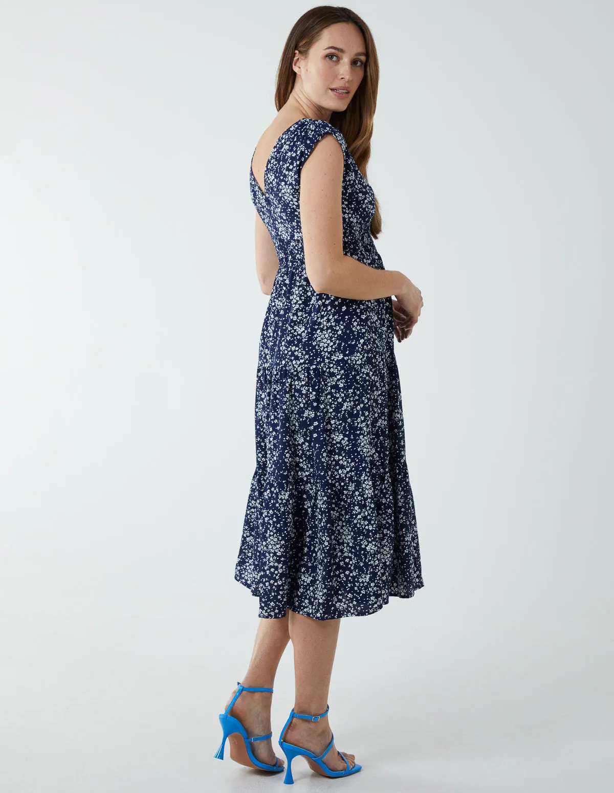 Drawstring Adjustable Tier Midi Dress
