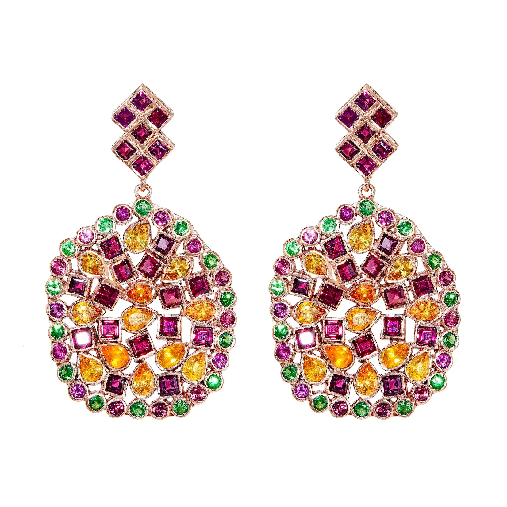 Earrings - Free Form Multi Garnet Earrings
