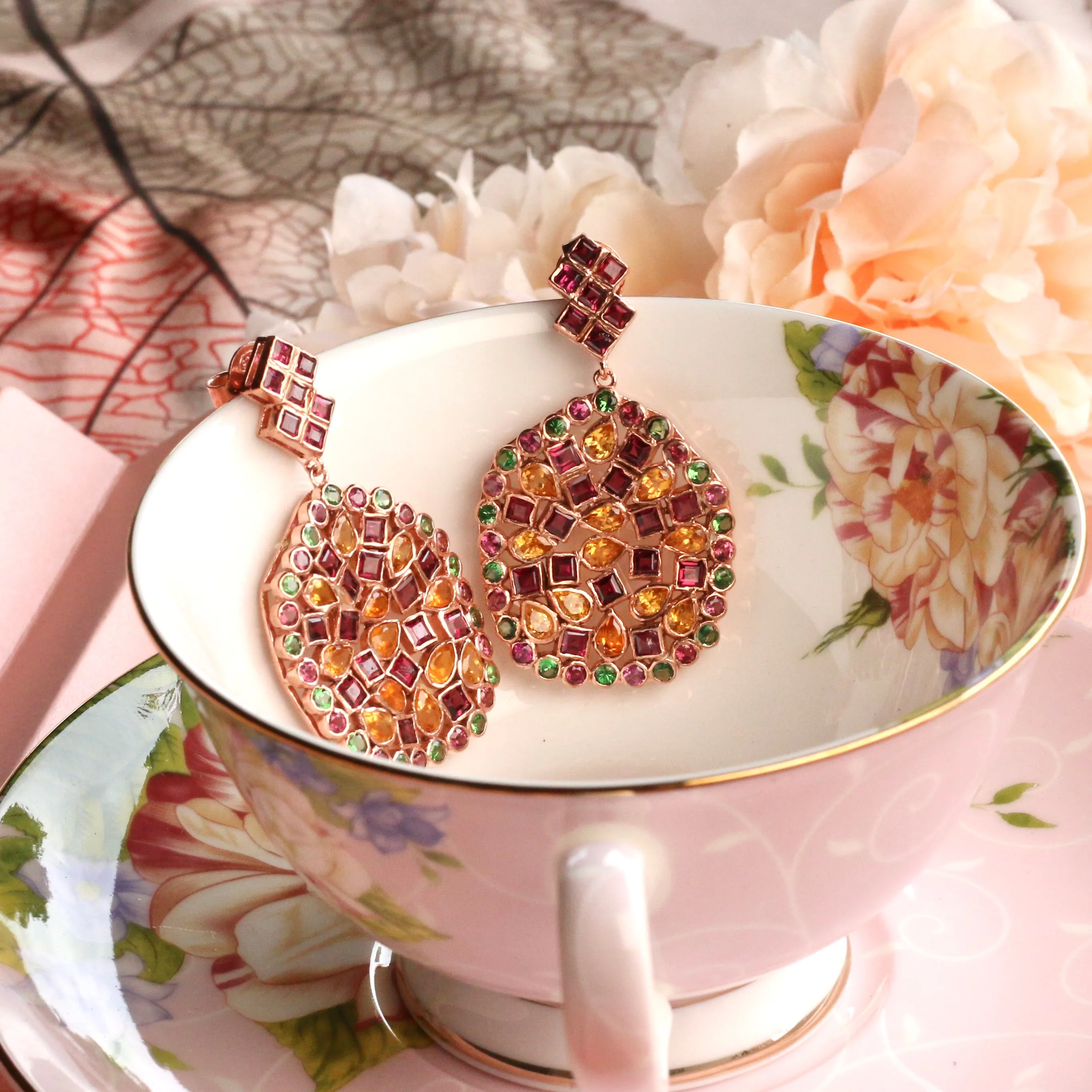 Earrings - Free Form Multi Garnet Earrings