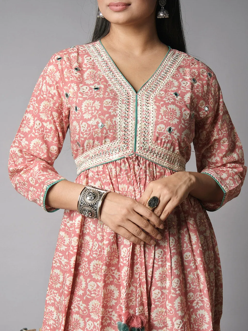 Ekisha's women floral printed peach cotton maxi dress