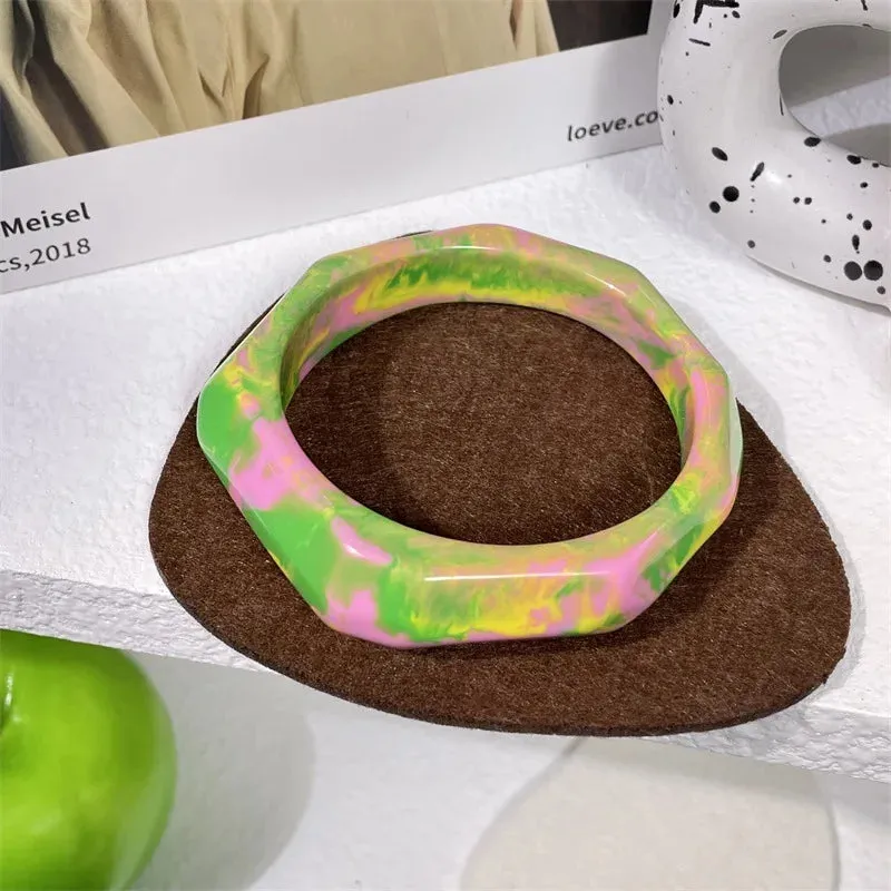 Elegant Gradation Green Resin Wide Cuff Bracelets for Women