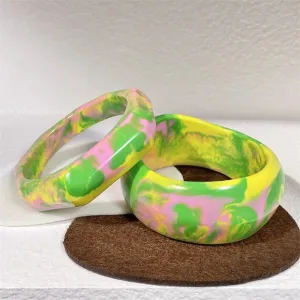 Elegant Gradation Green Resin Wide Cuff Bracelets for Women