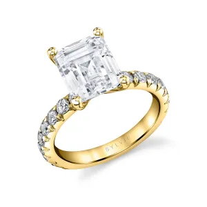 Emerald Cut Classic Wide Band Engagement Ring - Marlise 14k Gold Yellow