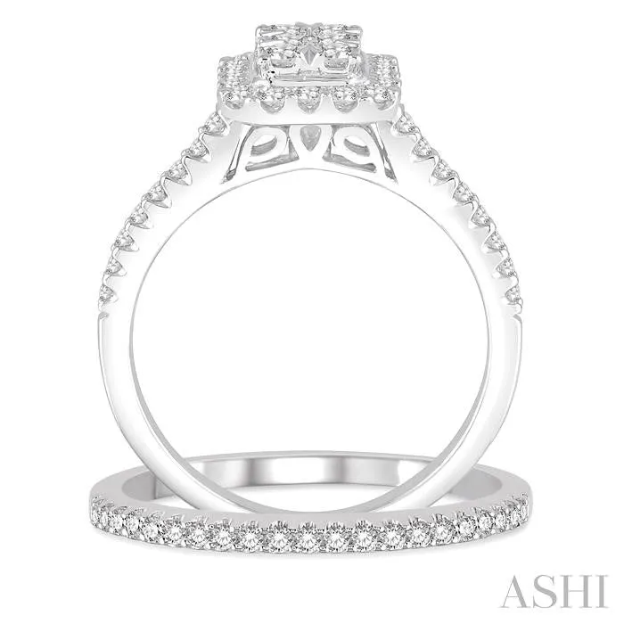 EMERALD SHAPE HALO LOVEBRIGHT DIAMOND WEDDING SET