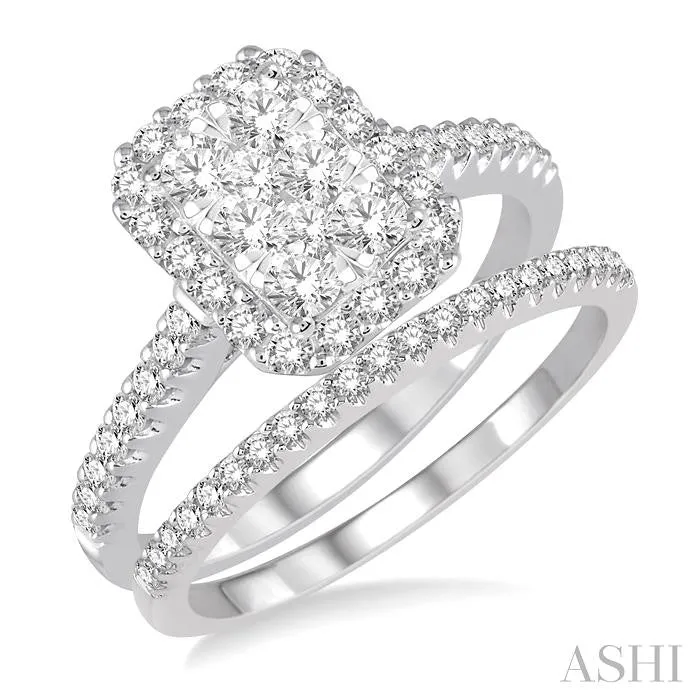 EMERALD SHAPE HALO LOVEBRIGHT DIAMOND WEDDING SET
