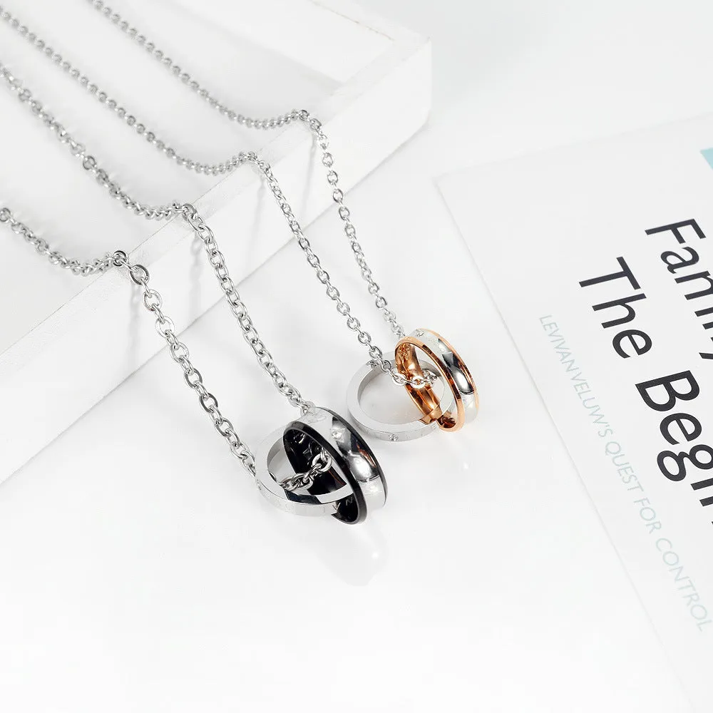 Engravable Double Rings Couple Necklaces Set