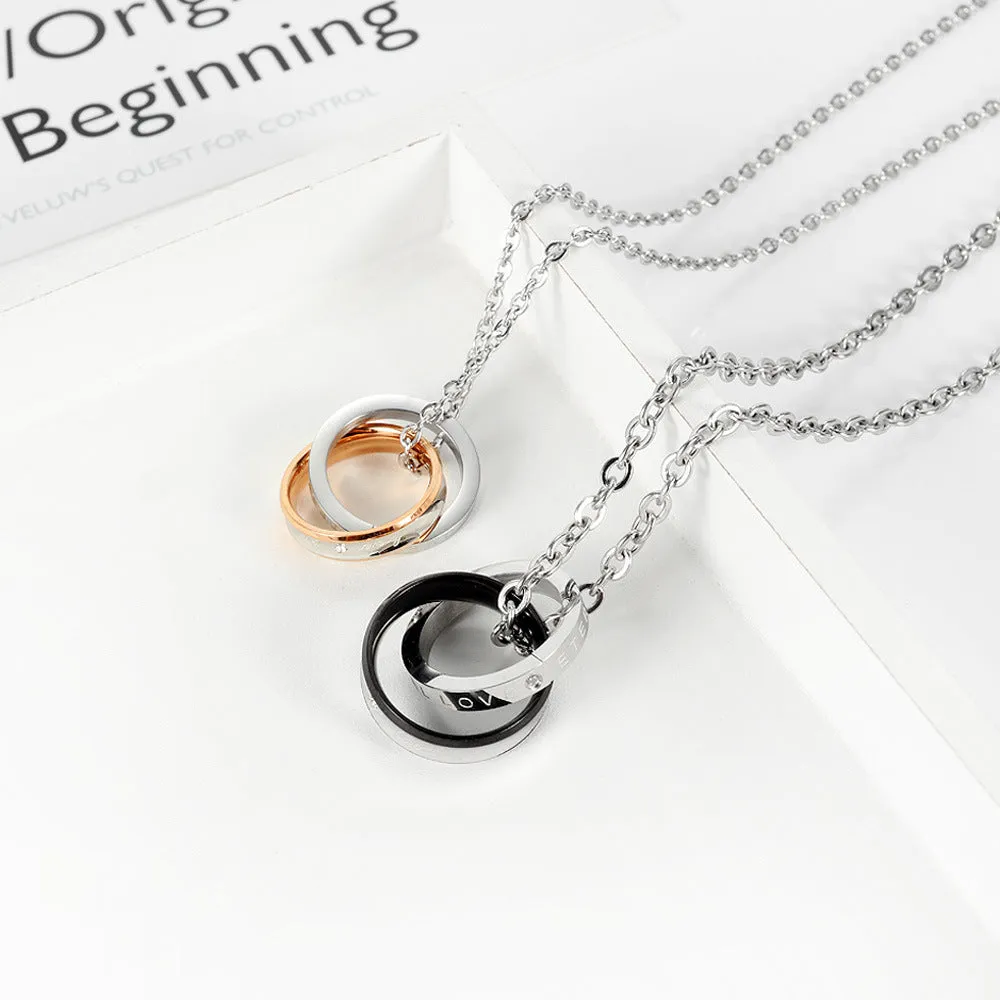 Engravable Double Rings Couple Necklaces Set